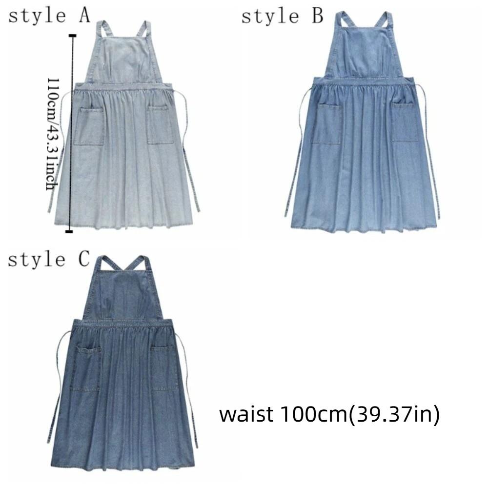 Cotton Vintage Denim Apron Stain-Resistant Cooking Apron Portable Cross Back Apron  Grilling