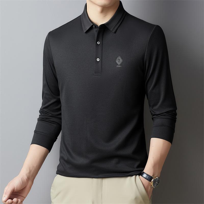 

Футболка с длинным рукавом и воротником-поло, однотонная, мужская, ведущая, тонкая футболка для мужчин среднего возраста XL