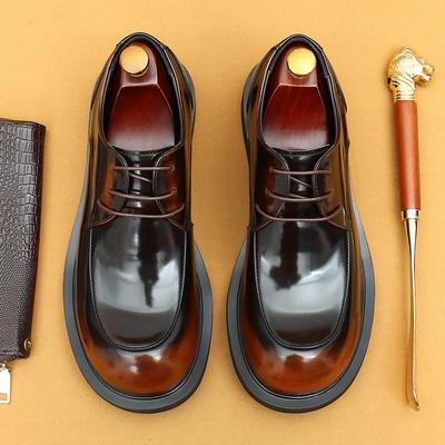 [Em Promoção] Sapatos Derby de Couro Business Casual de Ajuste Largo para Homem - Estilo Britânico Brilhante, Camada Superior de Couro de Vaca
