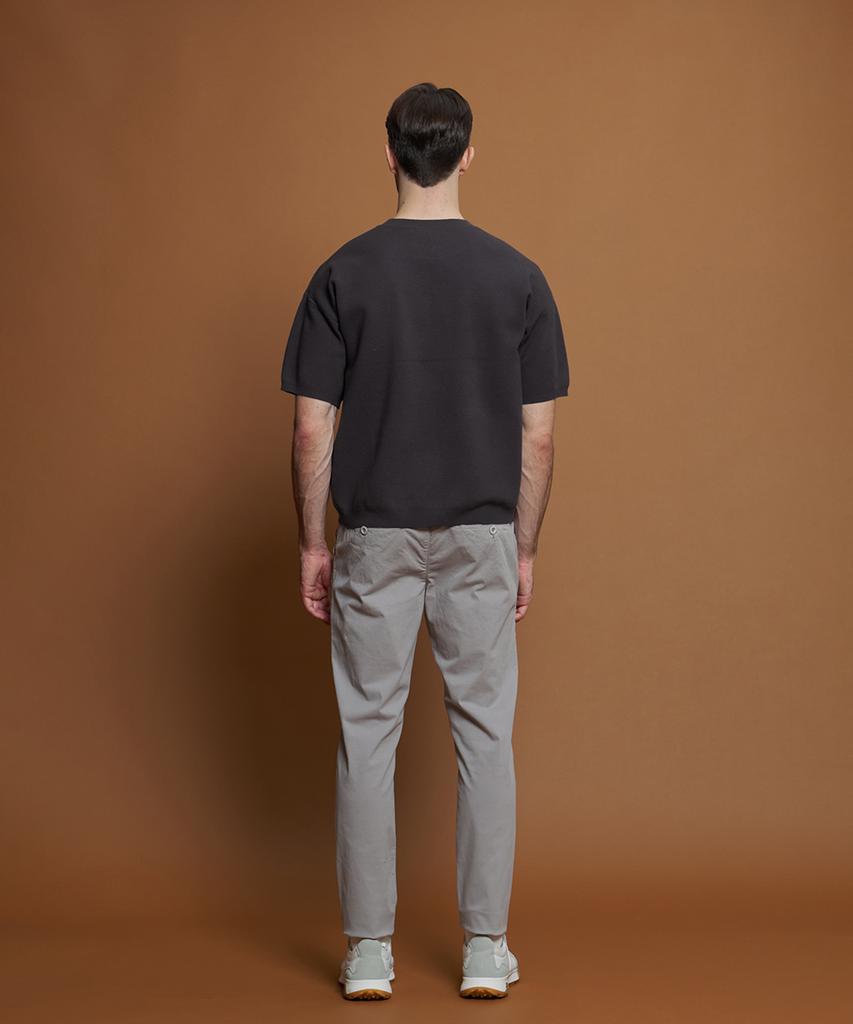 PANICALE Charcoal Wool Blend Short Sleeve Pocket Sweater