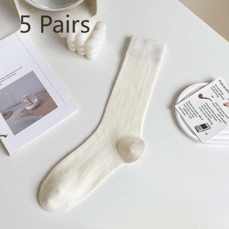 

5 пар женских летних тонких хлопковых носков средней длины, дышащих, антибактериальных, впитывающих пот, с защитой от запаха 5 pairs молочный белый