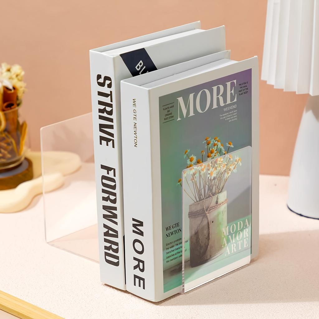 1pc Acrylic Bookends Stand Bookshelf Desktop Decorative Storage Rack