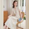 Elegant French V-Neck Tie-Waist Maxi Dress