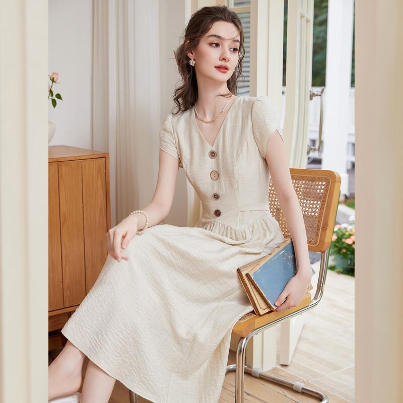 Elegant French V-Neck Tie-Waist Maxi Dress