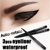 3pcs Automatic Rotating Eyeliner Pen, Waterproof Black And Brown Eyebrow Pencil, Eyeshadow Makeup Eyeliner Gel Pen Dropshipping