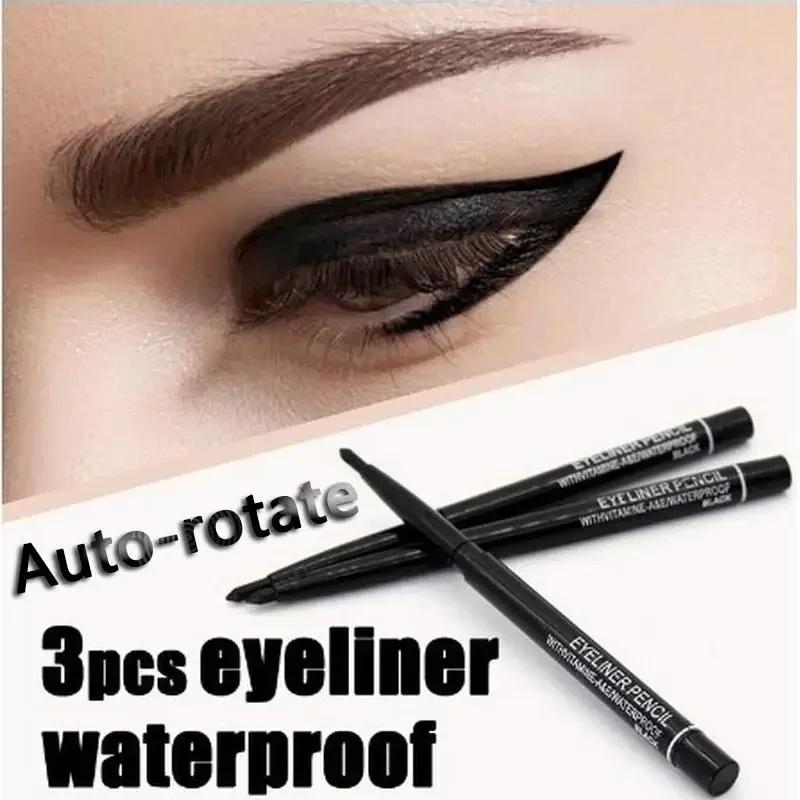 3pcs Automatic Rotating Eyeliner Pen, Waterproof Black And Brown Eyebrow Pencil, Eyeshadow Makeup Eyeliner Gel Pen Dropshipping
