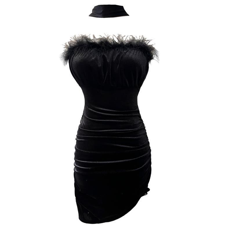 Red Christmas Day Dress Spice Girl Wear Sexy One-Word Shoulder Tube Top Hanging Neck Hip Wrap Korean Version Dress