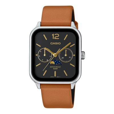 Standard Moon Phase Analog Men's Watch MTP-M305L-1AV (Brown Leather Band, Black)