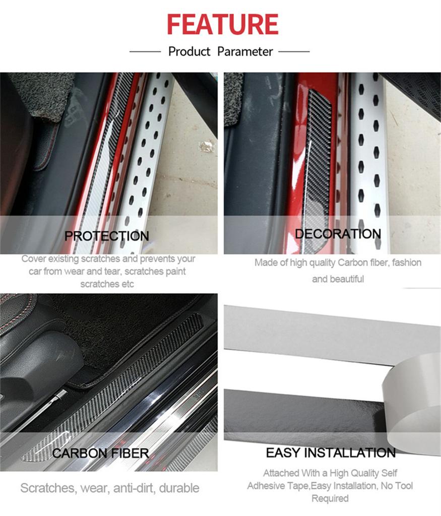 4Pcs 58cm + 25.5cm Real Carbon Fiber Car Door Welcome Plate Sill Scuff Cover Panel Sticker
