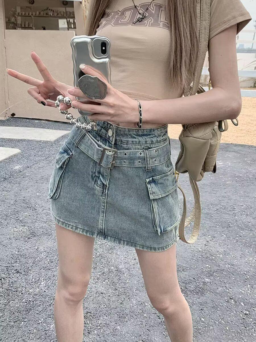 

Юбка миди А-силуэта из денима большого размера с высокой посадкой - Однотонная, Защищающая от просвечивания, Универсальная и Стильная 2XL: Height 155-165CM (67kg-73kg)