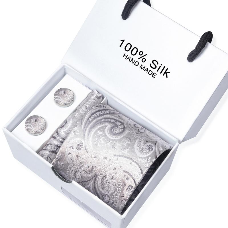 Men'S Business Tie Square Scarf Gift Box Striped Plain Suit Shirt Tie Black Gift Box Set