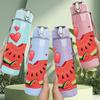 1PC Slice Watermelon With Heart Print 750ml Color Plastic Sports Water Bottle Leakproof Flip Straw Lid Suitable for Sports Office Home Use