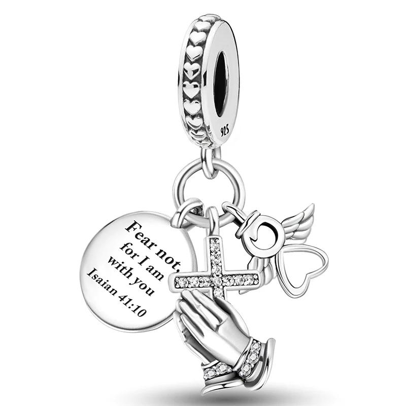 Kupferfarbene Anhänger mit Engelskreuz und Bibelmotiven, Perlen zum Selbermachen von Armbändern und Armreifen – ein hochwertiges Schmuckstück, das zum Verschenken einlädt.