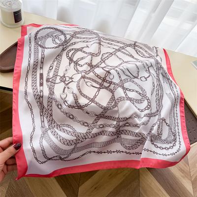 European and American Chain Printing Scarf Imitation Silk Retro High-end Sunscreen Shawl Neck Square Scarf Scarf Silk Scarf Headscarf