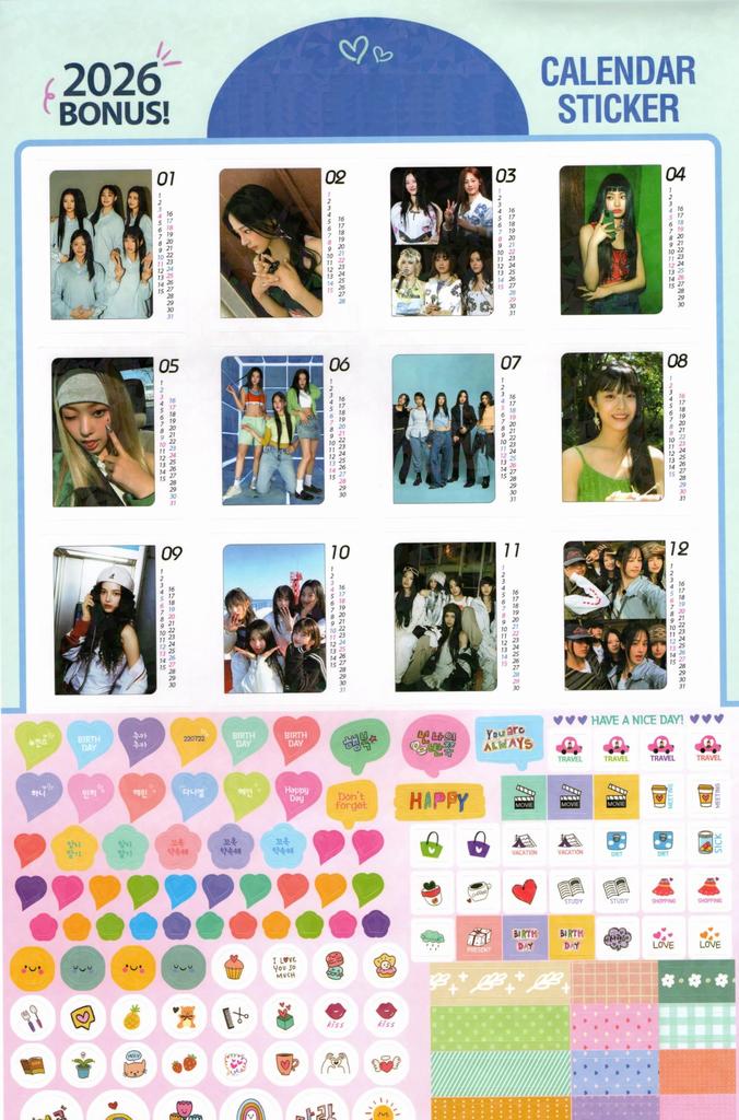 NJZ Hani Merchandise Large Wall Calendar 2026 Sticker Set Minzy, Daniel, Hyelin, (Reiwa 8) + K-POP