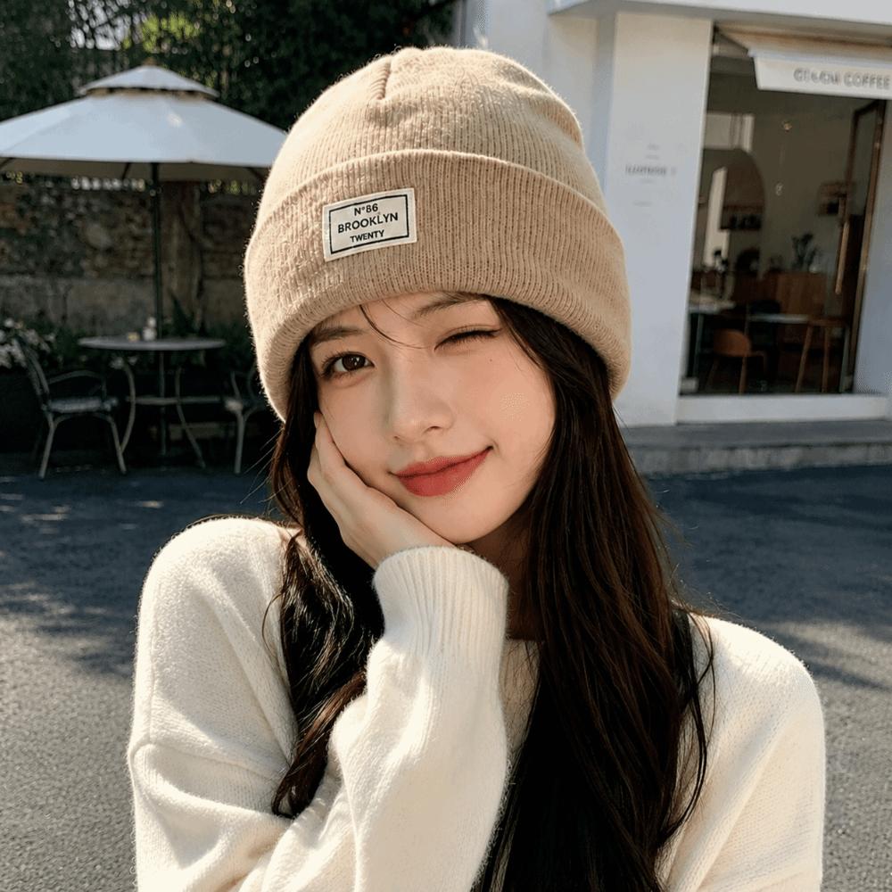 Letter Patch Pullover Cap Solid Color Crochet Hats Fashion Knitted Hat  Men