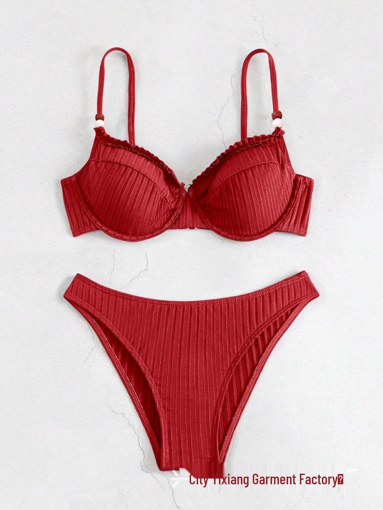 2024 European and American Solid Color Underwire Bikini - Sexy Women's Beach Swimsuit