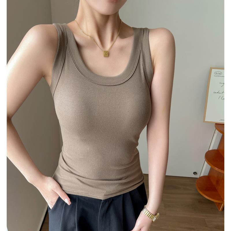 White round neck design sling small vest women's breast covering can be worn outside casual versatile sleeveless basic top
