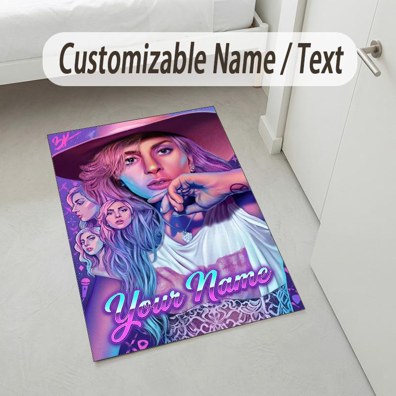 Personalized Crystal Velvet Carpet,Lady Gaga Custom Printed Name, Plush Area Rug For Home Indoor Decor