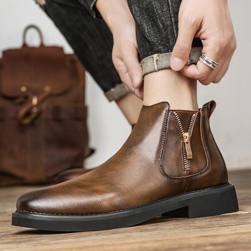 Chaussures habillées en cuir souple pour hommes, Bottines pour hommes polyvalentes, Formelles, Business décontracté, Chaussures en coton pour hommes, Classiques en peluche, Bottes Chelsea pour hommes