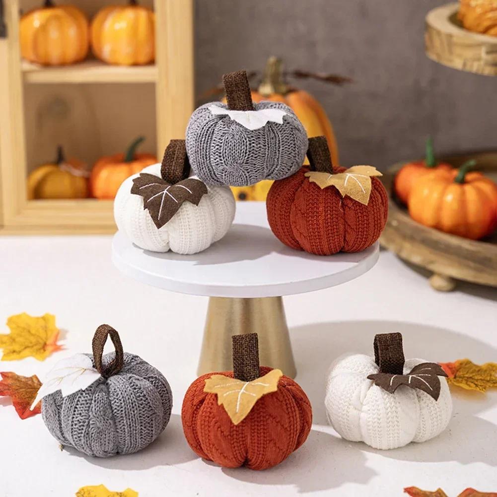9cm Knitted Soft Pumpkin Artificial Pumpkin For Home Thanksgiving Harvest Party Decorations Bedroom Decoration Halloween Decor