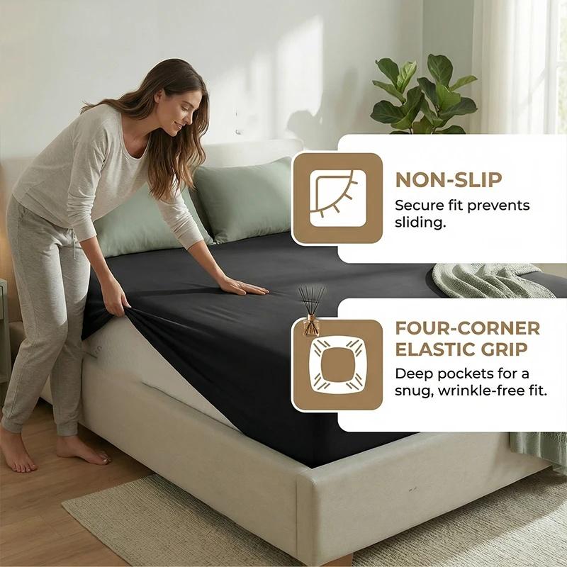 Lenzuolo sotto con angoli in morbido cotone con elastico Coprimaterasso tinta unita per letto Singolo Matrimoniale King Queen 140/150/160/180/200