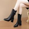Leather Women's Half High Boots Autumn Winter Elegant Heeled Ladies Mid Calf Shoes 2025 Novelty Gothic New in Boot on Promotion