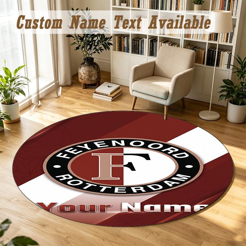Round Rug Custom NameFeyenoord Pattern Non Slip Carpet Home Floor Decor