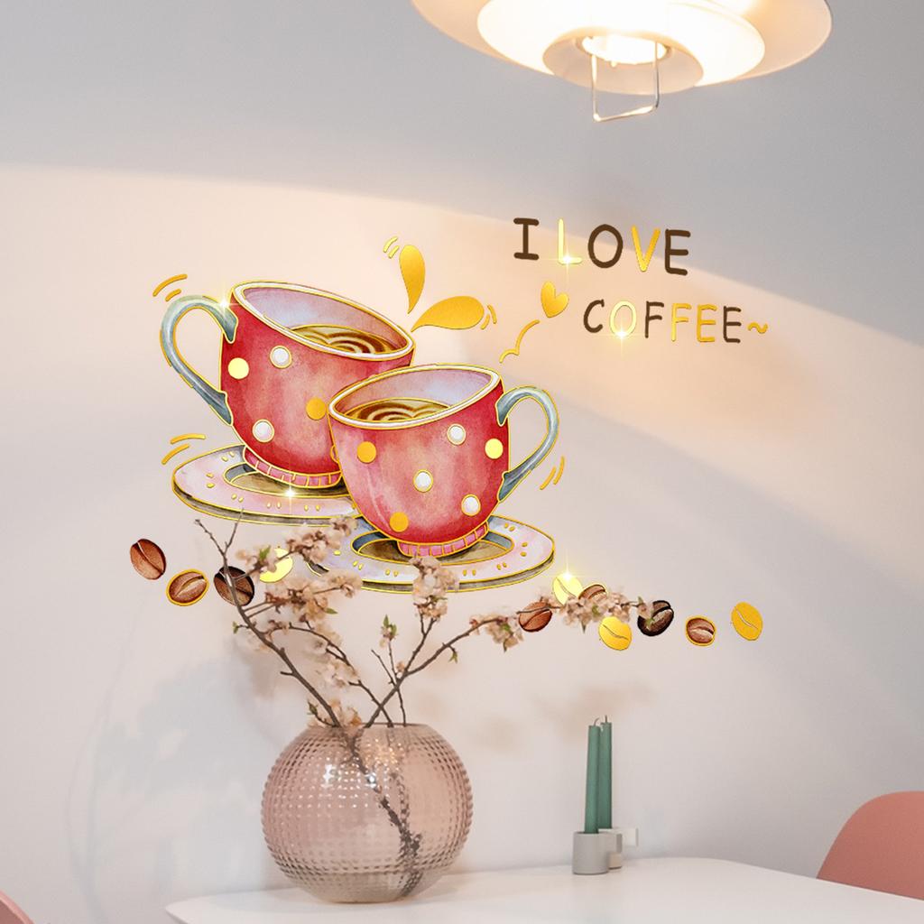 Tj17502 Hand-Painted Coffee Cup Coffee Bean Bronzing Wall Sticker Decoration Children'S Room Bedroom Background Self-Adhesive Wall