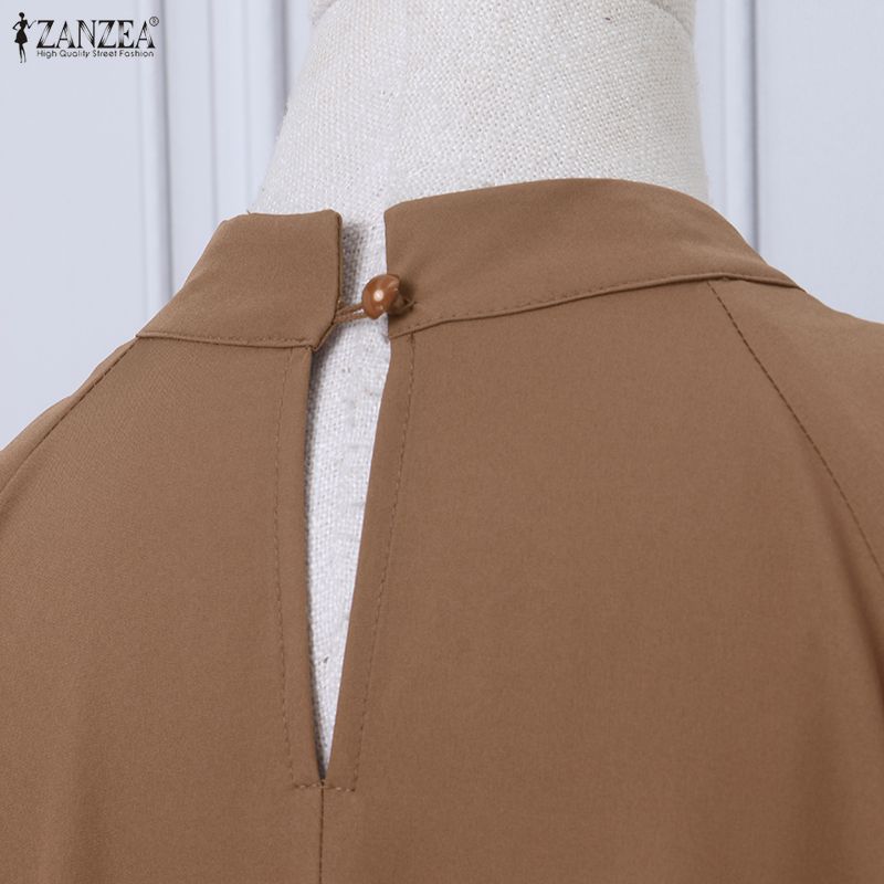 ZANZEA Rochie lungă casual cu mâneci lungi și guler înalt pentru femei