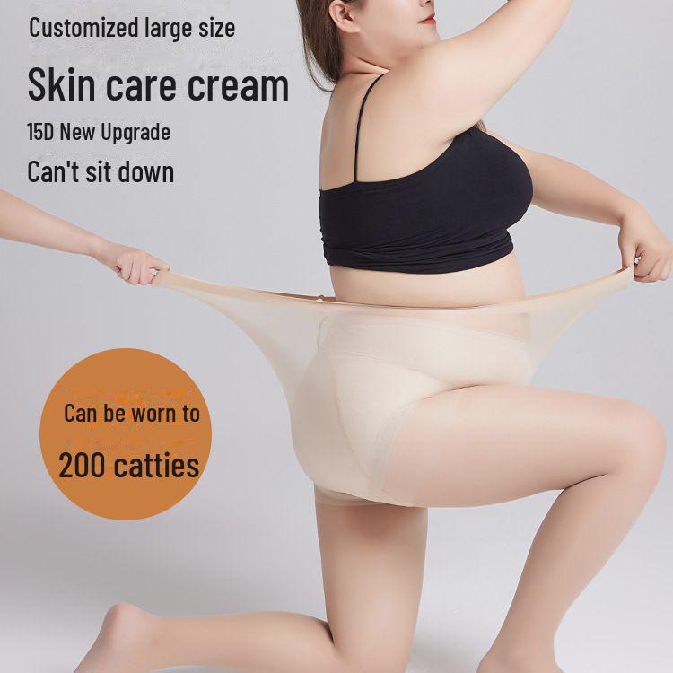 Plus Size Women's Ultra-Thin Black Silk Stockings, Anti-Snag, No-Crotch, Spring/Autumn Style