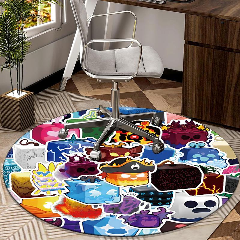 Blox Fruits Characters Round Carpet Chair Cushion Round Entryway Rug, Soft Round Rugs for Living Room, Bedroom, Circle Carpet Decor Gifts
