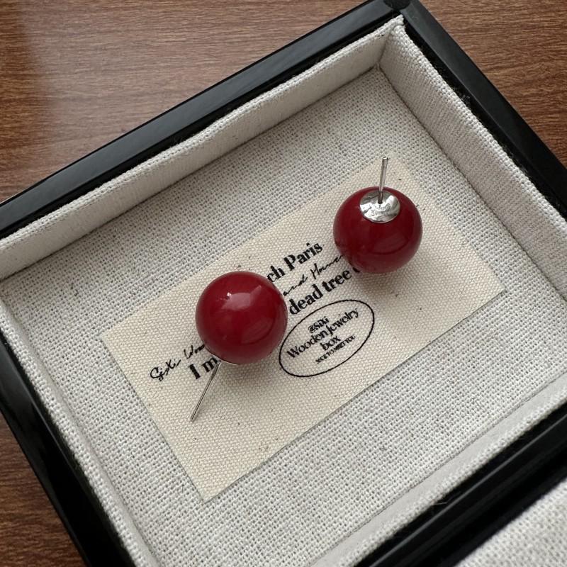 Kolczyki z czerwonymi koralikami ze srebra próby S925, prosty styl w stylu narodowym, biżuteria na uszy na Nowy Rok i Boże Narodzenie.