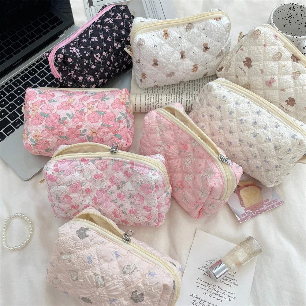 

Cute Cartoon Square Brush Cosmetic Bags Pink Flower Women Cute Makeup Bag Travel Organizer Cosmetic Pouch Girls Pencil Case