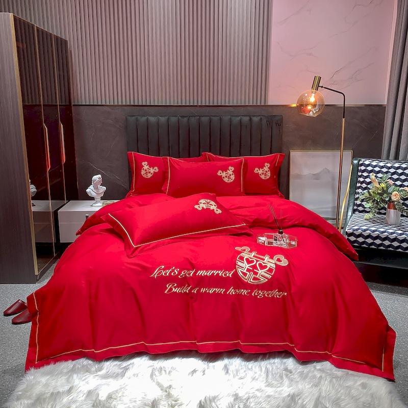 Baumwolle Hochzeit vierteilige festliche Bettlaken Bettbezug reine Baumwolle Hochzeitslaken neue Hochzeit rote Hochzeitszimmerbettwäsche