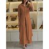 Cross-border Europe and the United States 2025 spring and summer new _ casual linen suit _ women's elegant long-sleeved wide-leg pants two-piece set 