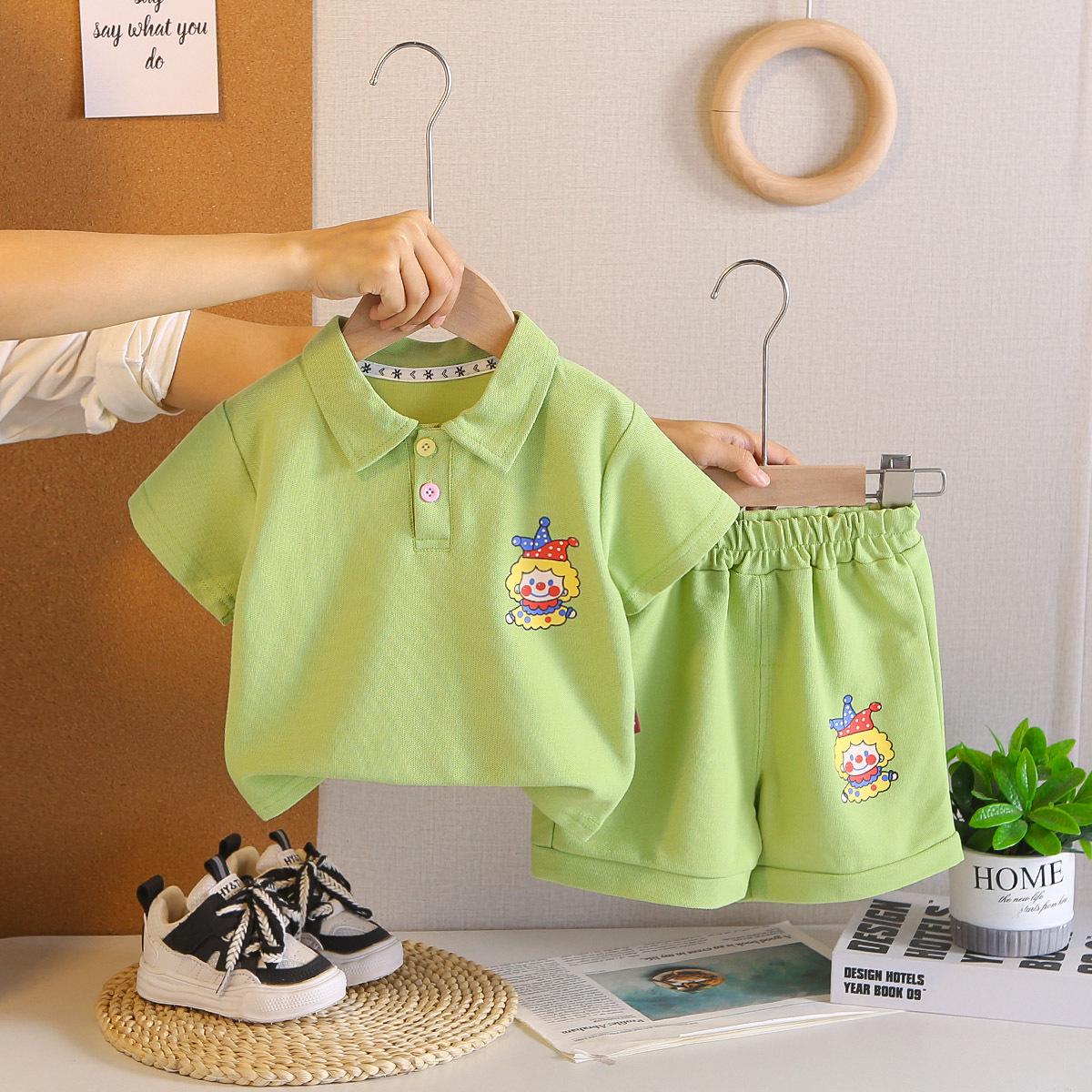 Boys  Trendy Cartoon Polo Set - Summer 2026 Two-Piece with Lapel and Short Sleeves 90cm