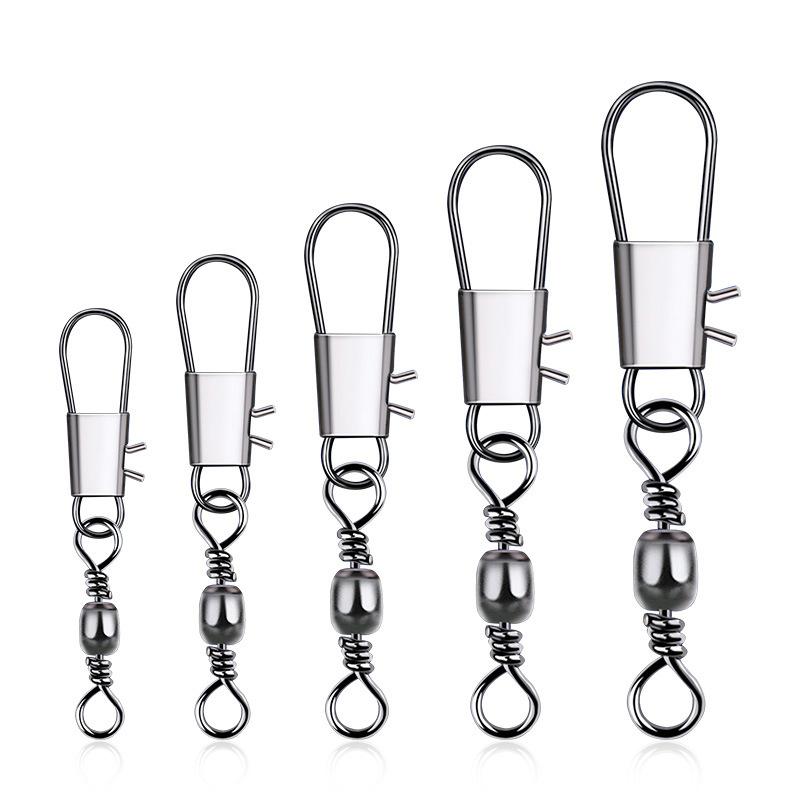 50Pcpcs Stainless Steel Fishing Connector Pin 1# 2# 3# 4#5 # Bearing Rolling Swivel With Snap Fishhook Lure Accessories