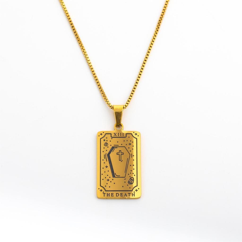 Tarot Card Series Necklace: Stainless Steel & 18K Titanium Steel Sweater Chain Retro Design