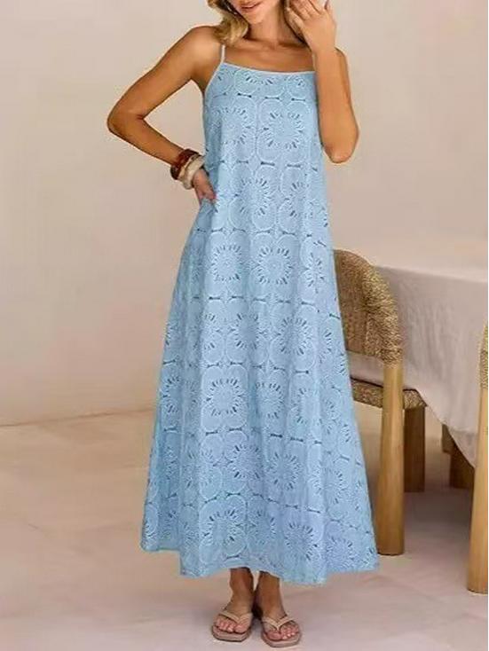 2026 European & American Sleeveless Women's Lace Dress - Solid Color with Button Straps