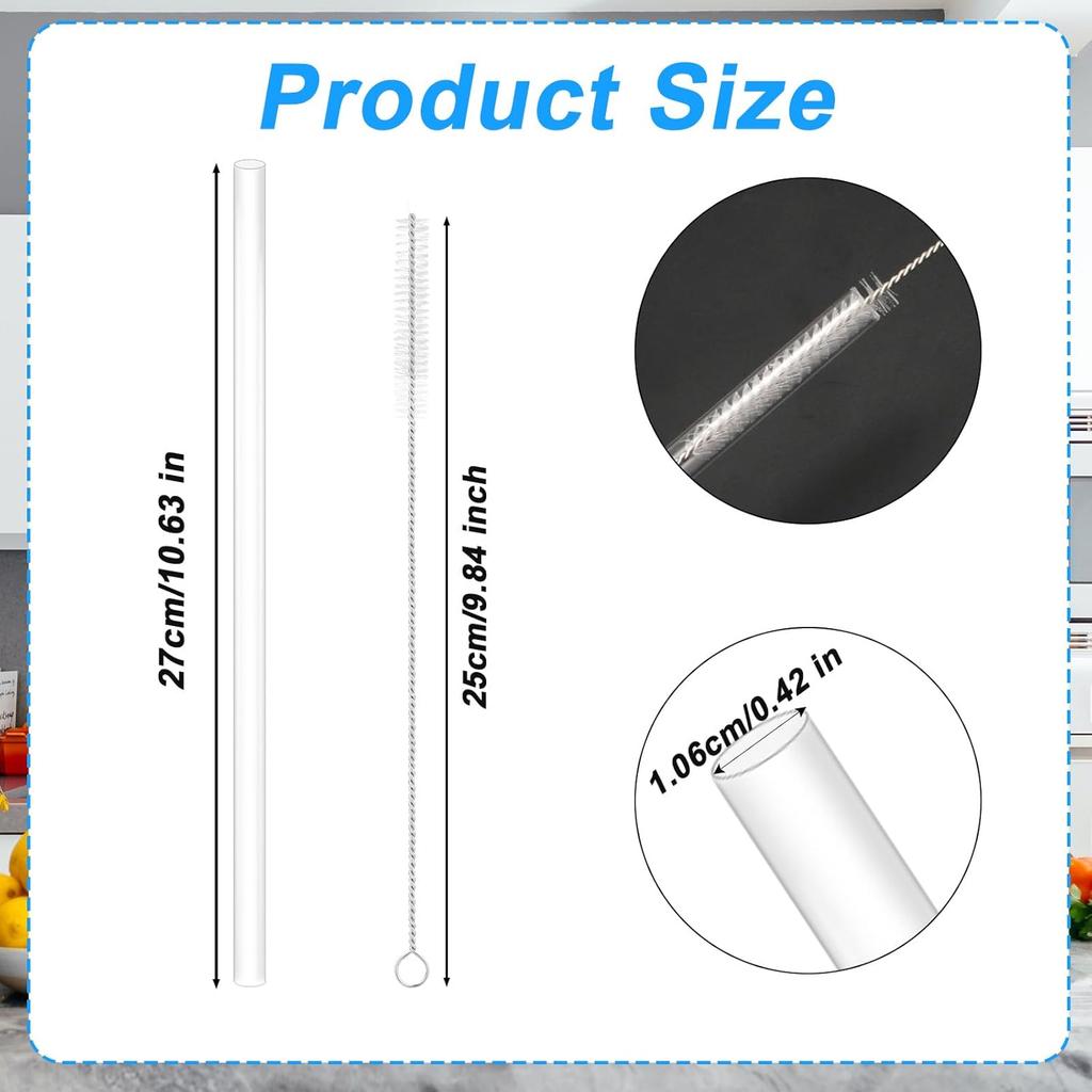 6pcs Replacement Straw for Yeti 42oz, Reble Plastic Drinking Straws with Long Straw Brush and Cleaner Compatible with Yeti Cups and Other 10.6in