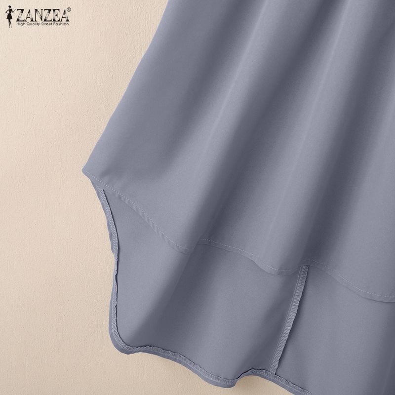 ZANZEA Women Stand Collar Loose Casual Half Sleeve Blouse