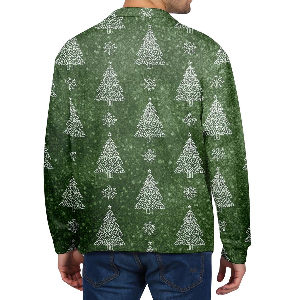 Men's Casual Christmas Print Button Long Sleeve Shirt