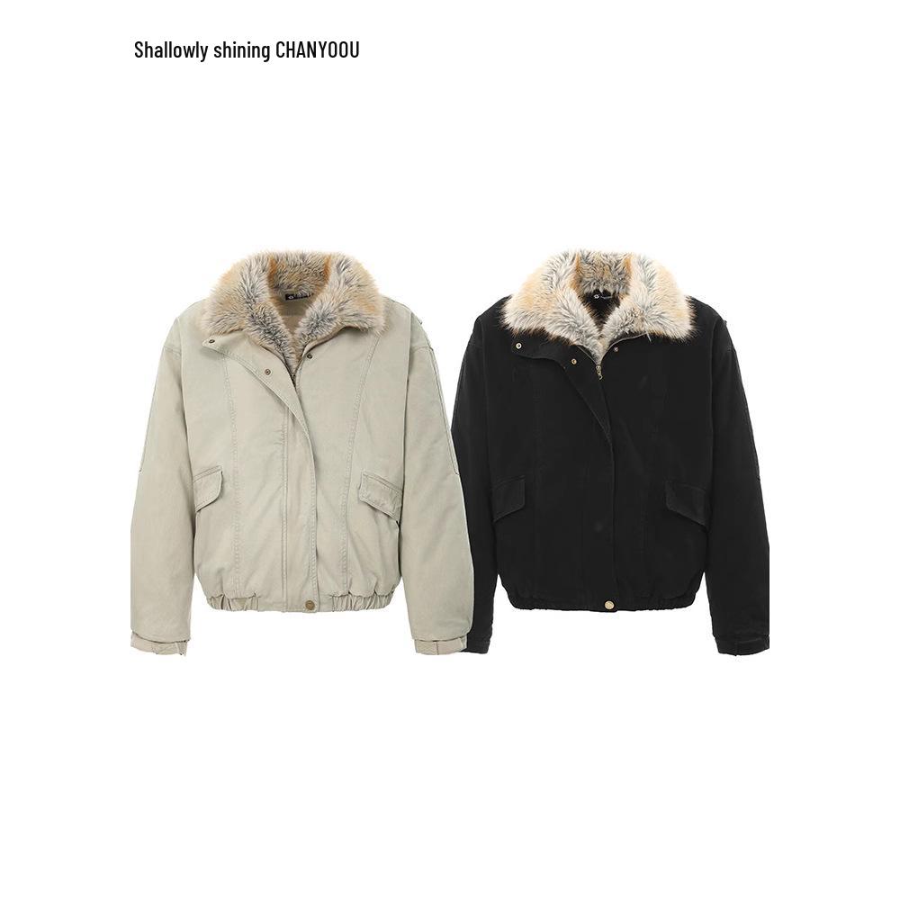 

Shallow Yao Men s American Retro Eagle Fur Collar Hooded Jacket: Cotton Streetwear Workwear Style XL чорний