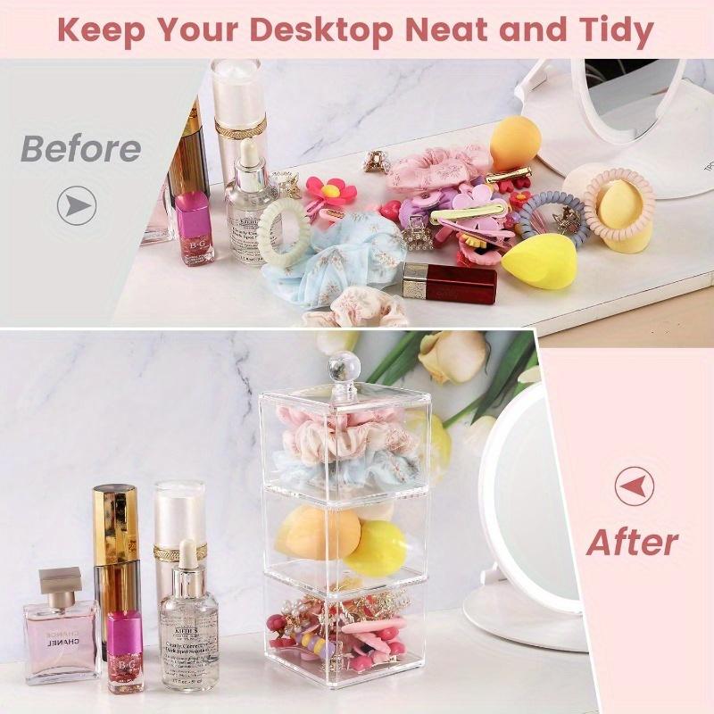 Hair Accessories Organizer for Girls, Clear 3 Stackable Acrylic Hair Tie Organizer for Headband, Bows, Cotton Swab Organization