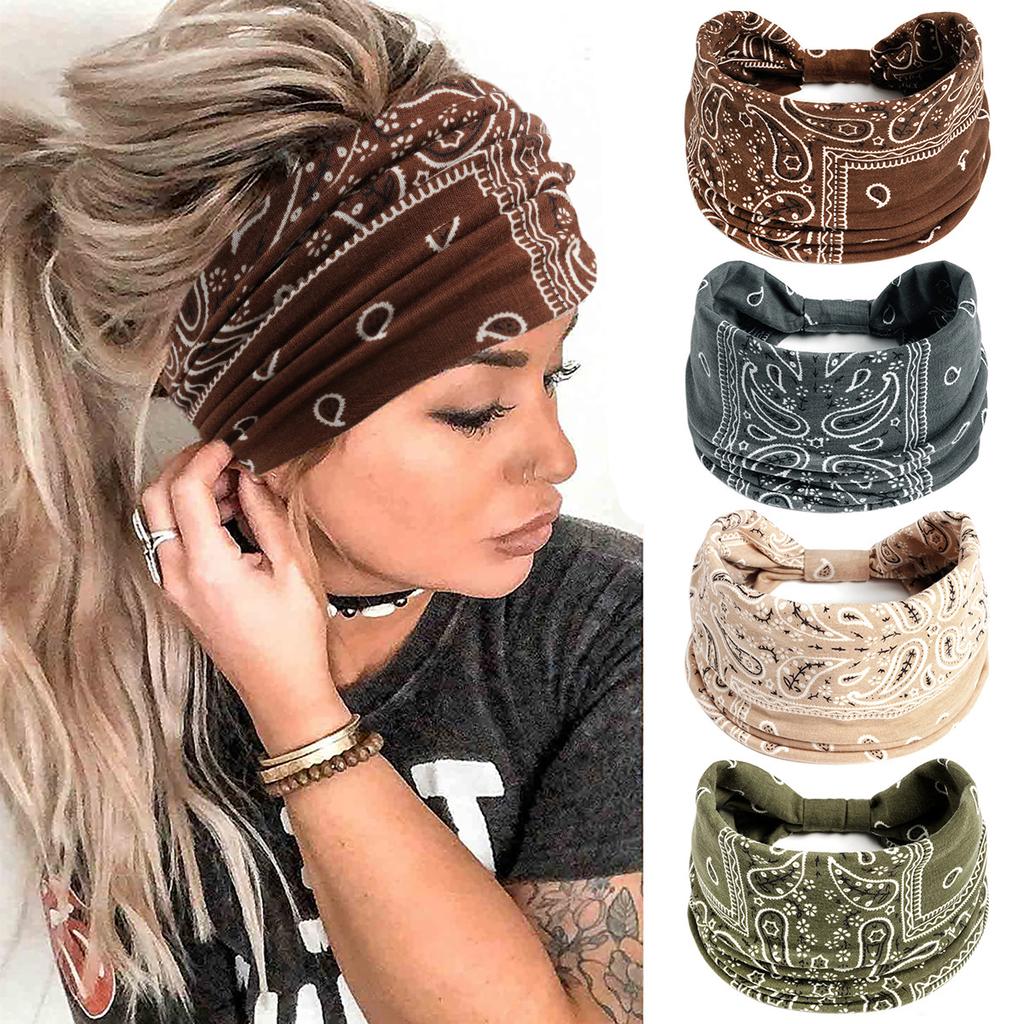 Bohem Geniş Pamuklu Esnek Saç Bantları Kadınlar Başörtüsü Türban Başlık Bandaj Saç Bantları Bandana Geniş Saç Bantları Saç Aksesuarları