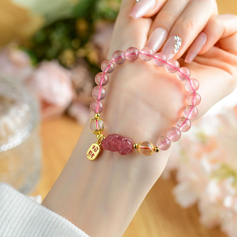 

Strawberry Crystal Pixiu Bracelet: New Chinese Style Women s Gift for Bestie