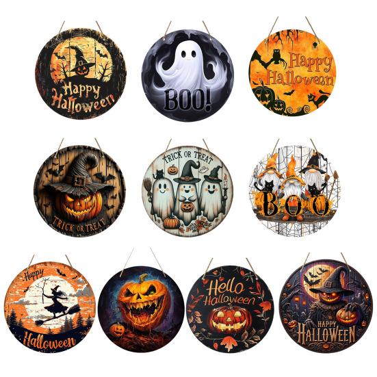 Halloween Sign for Front Door Halloween Wreath Wooden Hanging Sign Boo Ghost Pumpkin Witch Welcome Sign for Window Wall Decor