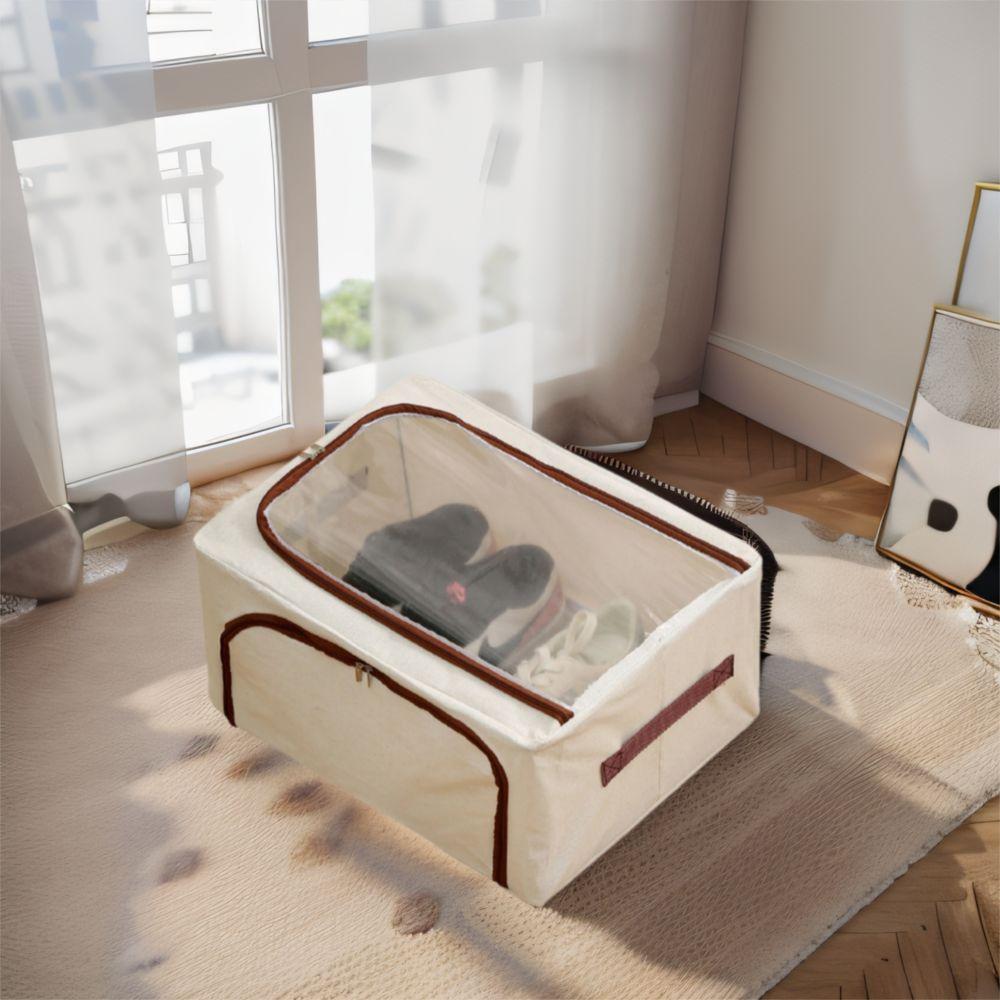 Large Capacity Underbed Shoe Storage Box Steel Frame Clothes Storage Organizer Shoe Basket Bedroom