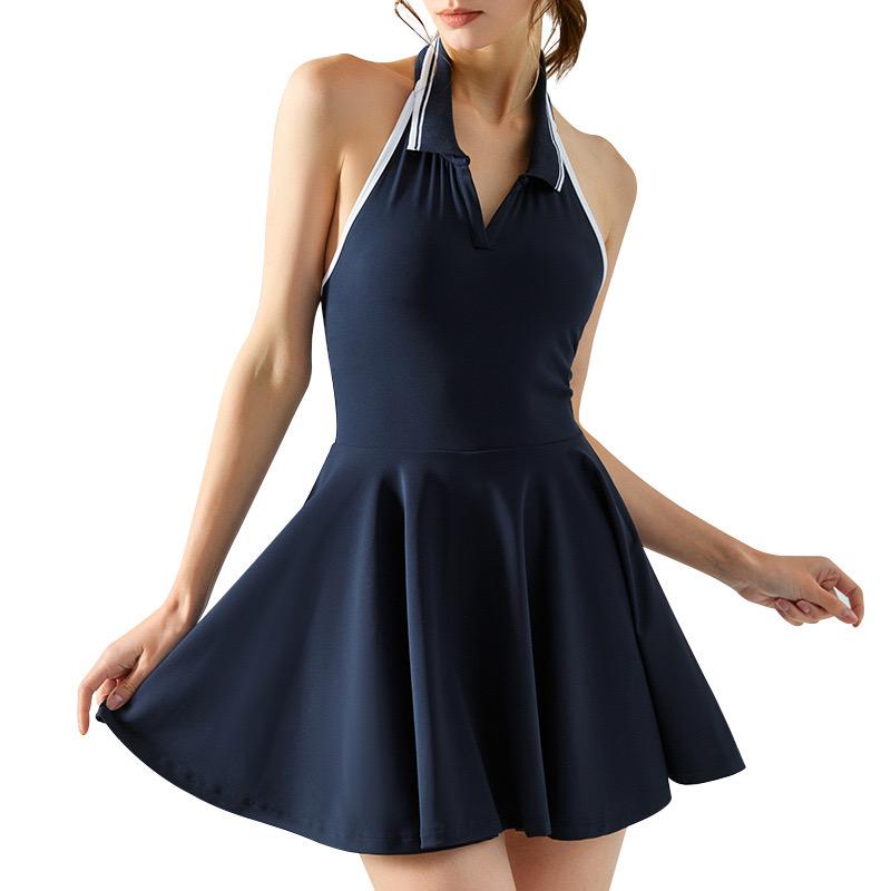 Polo Tennis Dress With Chest Pads&Shorts Soft High Stretchy Fitness Skorts Tummy Control Yoga Skirts Gym Clothing Activewear